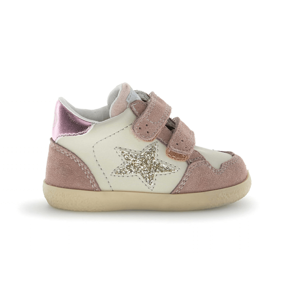 Naturino Toddlers (Sizes 22-26) Alnoite High 2 Velcro Cream/Pink Suede/Gold Glitter Star