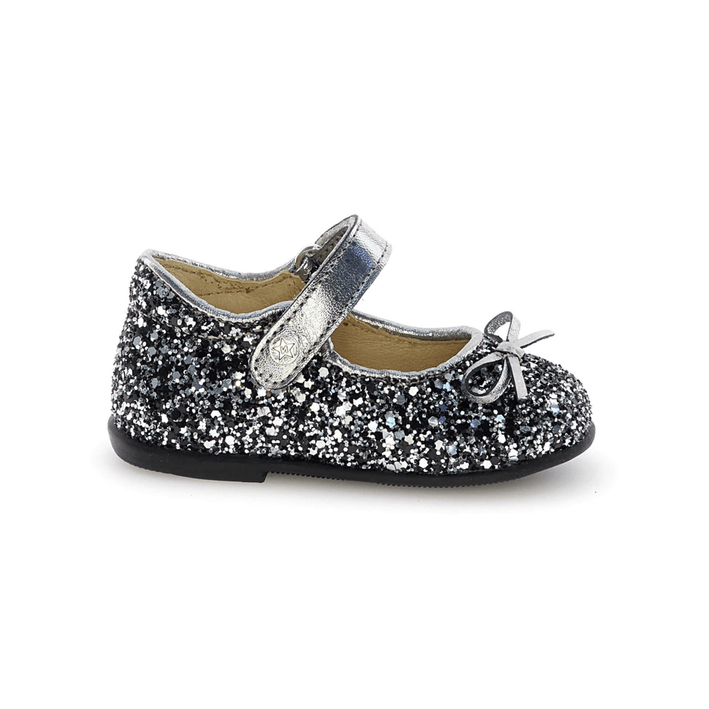 Naturino Toddlers (Sizes 22-26) Ballet Black/Silver Glitter Mary Jane