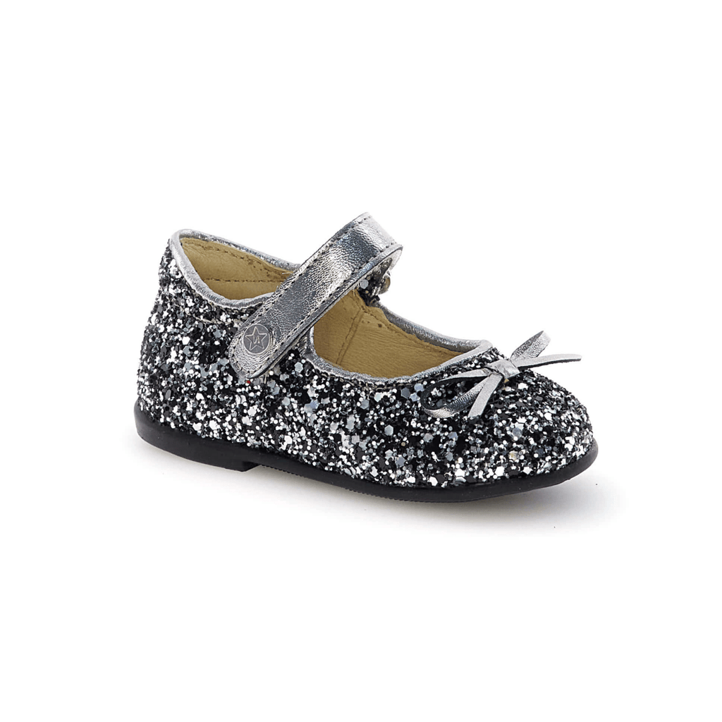 Naturino Toddlers (Sizes 22-26) Ballet Black/Silver Glitter Mary Jane