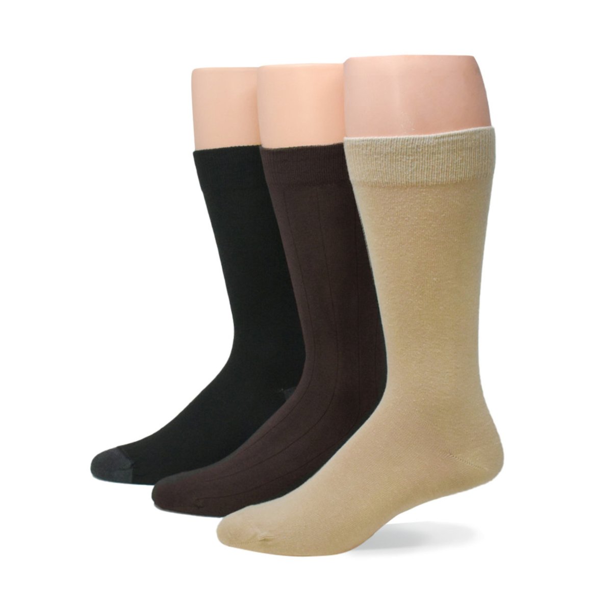 No Nonsense Men's Sesame/Burgundy/Black Cotton Crew Dress Socks 3 Pack