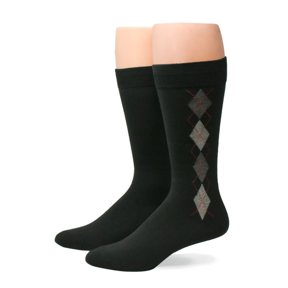 No Nonsense Men's Super Soft Argyle Crew Dress Socks Black 2-Pack